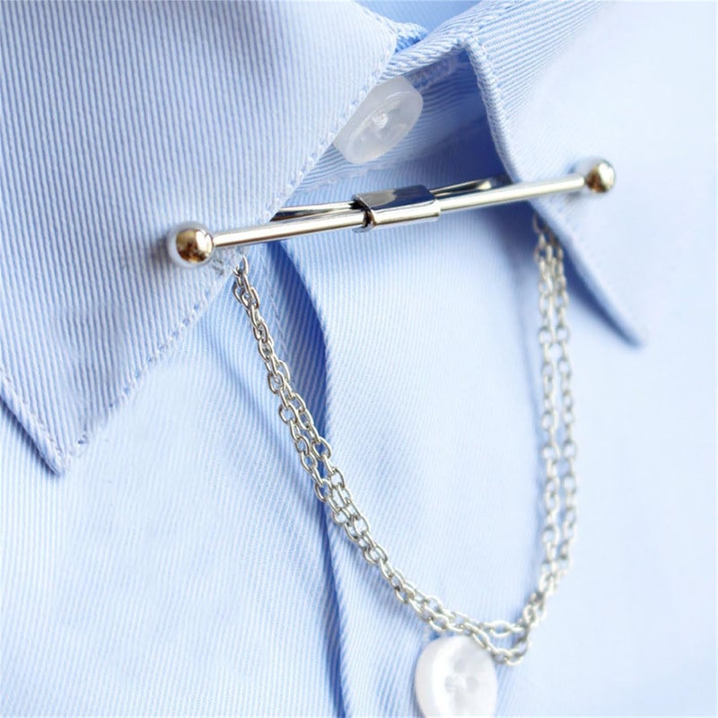WCRAZYE Men Tie Pins Shirt Collar Pin Double Chains Tassel 18K Gold Silver Black Brass Collar Bar Tie Stick Pin Suit Accessories Wedding Business Gift - Image 3